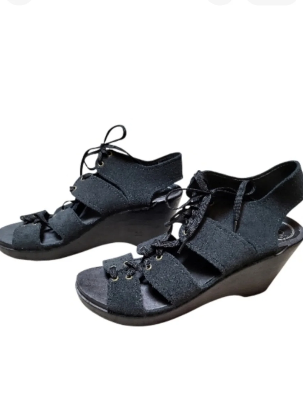 No. 6 w/ SVEN Black Lace-Up Wedge Gladiator Clog Sandals - Size 39 (8 US)